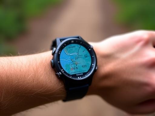 GPS running watch displaying route tracking and pace data